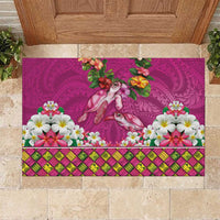 Hawaiian Lei Turtle and Plumeria Rubber Doormat Polynerian Art Tattoo-Plum Pink Color