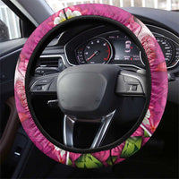 Hawaiian Lei Turtle and Plumeria Steering Wheel Cover Polynerian Art Tattoo-Plum Pink Color