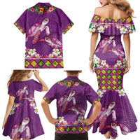 Hawaiian Lei Turtle and Plumeria Family Matching Mermaid Dress and Hawaiian Shirt Polynerian Art Tattoo-Mauve Color