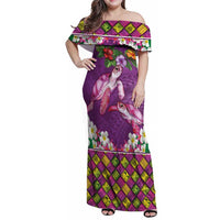 Hawaiian Lei Turtle and Plumeria Family Matching Off Shoulder Maxi Dress and Hawaiian Shirt Polynerian Art Tattoo-Mauve Color