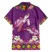 Hawaiian Lei Turtle and Plumeria Family Matching Off Shoulder Short Dress and Hawaiian Shirt Polynerian Art Tattoo-Mauve Color