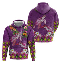 Hawaiian Lei Turtle and Plumeria Hoodie Polynerian Art Tattoo-Mauve Color