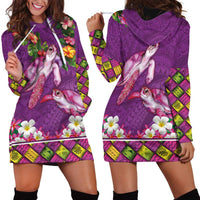 Hawaiian Lei Turtle and Plumeria Hoodie Dress Polynerian Art Tattoo-Mauve Color