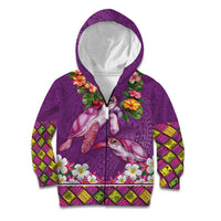 Hawaiian Lei Turtle and Plumeria Kid Hoodie Polynerian Art Tattoo-Mauve Color