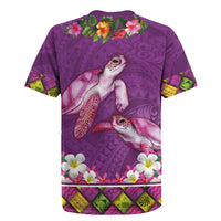 Hawaiian Lei Turtle and Plumeria Rugby Jersey Polynerian Art Tattoo-Mauve Color