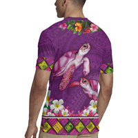 Hawaiian Lei Turtle and Plumeria Rugby Jersey Polynerian Art Tattoo-Mauve Color
