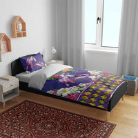 Hawaiian Lei Turtle and Plumeria Bedding Set Polynerian Art Tattoo-Navy Color