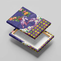 Hawaiian Lei Turtle and Plumeria Canvas Wall Art Polynerian Art Tattoo-Navy Color