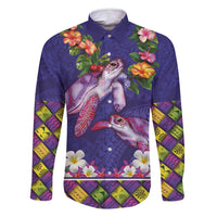 Hawaiian Lei Turtle and Plumeria Family Matching Mermaid Dress and Hawaiian Shirt Polynerian Art Tattoo-Navy Color