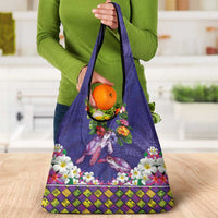 Hawaiian Lei Turtle and Plumeria Grocery Bag Polynerian Art Tattoo-Navy Color