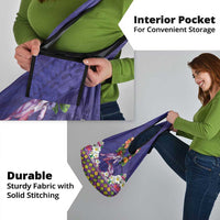 Hawaiian Lei Turtle and Plumeria Grocery Bag Polynerian Art Tattoo-Navy Color