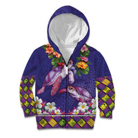 Hawaiian Lei Turtle and Plumeria Kid Hoodie Polynerian Art Tattoo-Navy Color