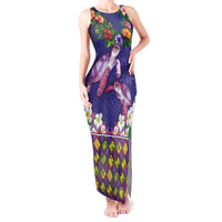 Hawaiian Lei Turtle and Plumeria Tank Maxi Dress Polynerian Art Tattoo-Navy Color
