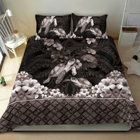 Hawaiian Lei Turtle and Plumeria Bedding Set Polynerian Art Tattoo-Grayscale Mode