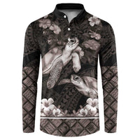 Hawaiian Lei Turtle and Plumeria Button Sweatshirt Polynerian Art Tattoo-Grayscale Mode