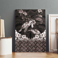 Hawaiian Lei Turtle and Plumeria Canvas Wall Art Polynerian Art Tattoo-Grayscale Mode