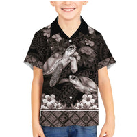Hawaiian Lei Turtle and Plumeria Family Matching Mermaid Dress and Hawaiian Shirt Polynerian Art Tattoo-Grayscale Mode