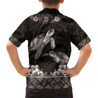 Hawaiian Lei Turtle and Plumeria Family Matching Off Shoulder Maxi Dress and Hawaiian Shirt Polynerian Art Tattoo-Grayscale Mode
