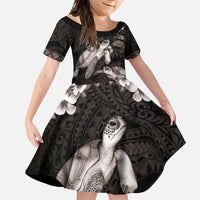 Hawaiian Lei Turtle and Plumeria Family Matching Tank Maxi Dress and Hawaiian Shirt Polynerian Art Tattoo-Grayscale Mode