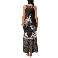 Hawaiian Lei Turtle and Plumeria Family Matching Tank Maxi Dress and Hawaiian Shirt Polynerian Art Tattoo-Grayscale Mode