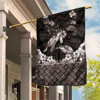 Hawaiian Lei Turtle and Plumeria Garden Flag Polynerian Art Tattoo-Grayscale Mode