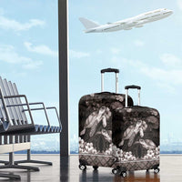 Hawaiian Lei Turtle and Plumeria Luggage Cover Polynerian Art Tattoo-Grayscale Mode