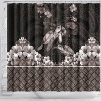 Hawaiian Lei Turtle and Plumeria Shower Curtain Polynerian Art Tattoo-Grayscale Mode