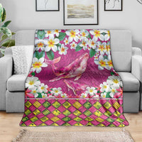 Hawaiian Plumeria and Humpback Whales Blanket Polynerian Art Tattoo-Plum Pink Color