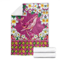 Hawaiian Plumeria and Humpback Whales Blanket Polynerian Art Tattoo-Plum Pink Color