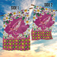 Hawaiian Plumeria and Humpback Whales Garden Flag Polynerian Art Tattoo-Plum Pink Color