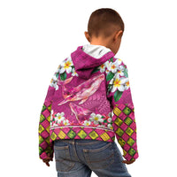 Hawaiian Plumeria and Humpback Whales Kid Hoodie Polynerian Art Tattoo-Plum Pink Color