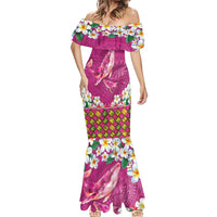 Hawaiian Plumeria and Humpback Whales Mermaid Dress Polynerian Art Tattoo-Plum Pink Color LT03 - Polynesian Pride