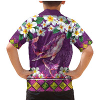 Hawaiian Plumeria and Humpback Whales Family Matching Mermaid Dress and Hawaiian Shirt Polynerian Art Tattoo-Mauve Color LT03 - Polynesian Pride