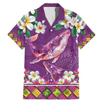 Hawaiian Plumeria and Humpback Whales Family Matching Mermaid Dress and Hawaiian Shirt Polynerian Art Tattoo-Mauve Color LT03 Dad's Shirt - Short Sleeve Purple - Polynesian Pride