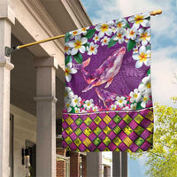 Hawaiian Plumeria and Humpback Whales Garden Flag Polynerian Art Tattoo-Mauve Color