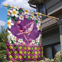 Hawaiian Plumeria and Humpback Whales Garden Flag Polynerian Art Tattoo-Mauve Color