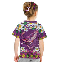 Hawaiian Plumeria and Humpback Whales Kid T Shirt Polynerian Art Tattoo-Mauve Color