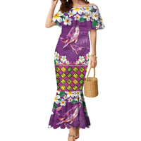 Hawaiian Plumeria and Humpback Whales Mermaid Dress Polynerian Art Tattoo-Mauve Color LT03 Women Purple - Polynesian Pride