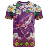 Hawaiian Plumeria and Humpback Whales T Shirt Polynerian Art Tattoo-Mauve Color
