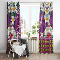 Hawaiian Plumeria and Humpback Whales Window Curtain Polynerian Art Tattoo-Mauve Color