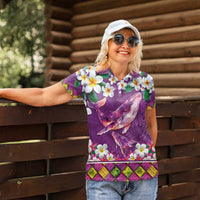 Hawaiian Plumeria and Humpback Whales Women Polo Shirt Polynerian Art Tattoo-Mauve Color LT03 - Polynesian Pride