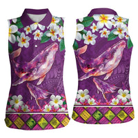 Hawaiian Plumeria and Humpback Whales Women Sleeveless Polo Shirt Polynerian Art Tattoo-Mauve Color LT03 - Polynesian Pride