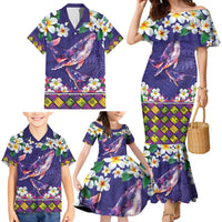 Hawaiian Plumeria and Humpback Whales Family Matching Mermaid Dress and Hawaiian Shirt Polynerian Art Tattoo-Navy Color LT03 - Polynesian Pride