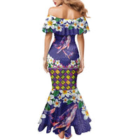 Hawaiian Plumeria and Humpback Whales Family Matching Mermaid Dress and Hawaiian Shirt Polynerian Art Tattoo-Navy Color LT03 - Polynesian Pride