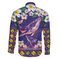Hawaiian Plumeria and Humpback Whales Family Matching Off Shoulder Maxi Dress and Hawaiian Shirt Polynerian Art Tattoo-Navy Color LT03 - Polynesian Pride