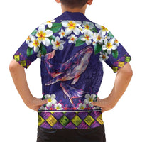 Hawaiian Plumeria and Humpback Whales Family Matching Summer Maxi Dress and Hawaiian Shirt Polynerian Art Tattoo-Navy Color LT03 - Polynesian Pride