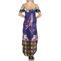 Hawaiian Plumeria and Humpback Whales Family Matching Summer Maxi Dress and Hawaiian Shirt Polynerian Art Tattoo-Navy Color LT03 - Polynesian Pride