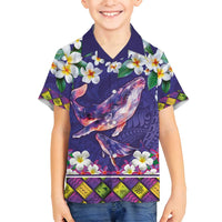 Hawaiian Plumeria and Humpback Whales Family Matching Summer Maxi Dress and Hawaiian Shirt Polynerian Art Tattoo-Navy Color LT03 Son's Shirt Navy - Polynesian Pride