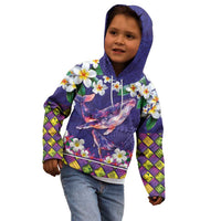 Hawaiian Plumeria and Humpback Whales Kid Hoodie Polynerian Art Tattoo-Navy Color