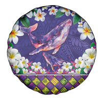 Hawaiian Plumeria and Humpback Whales Spare Tire Cover Polynerian Art Tattoo-Navy Color